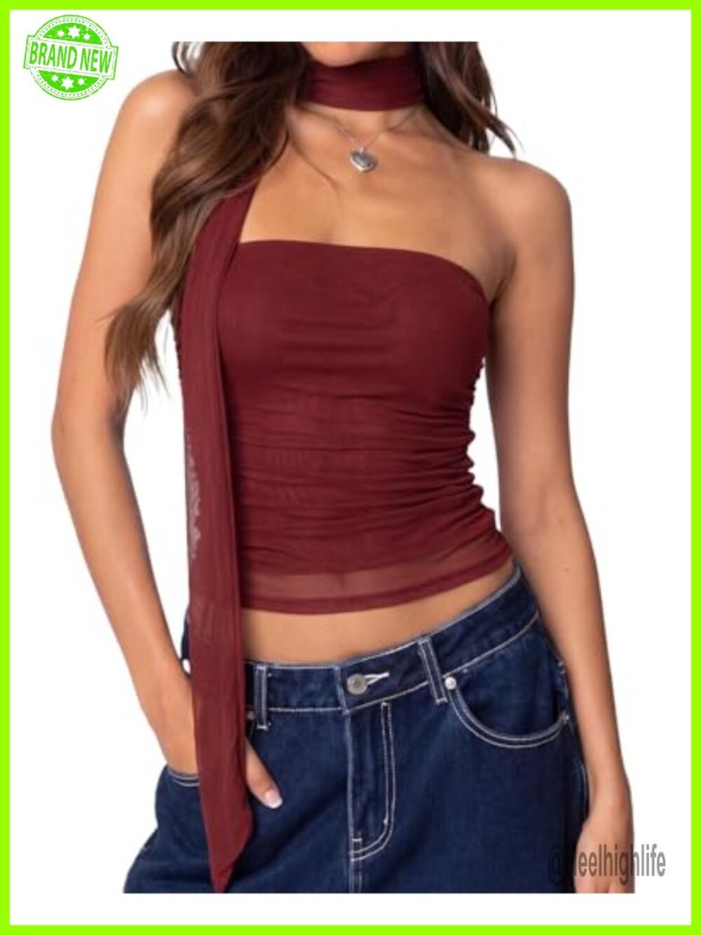 Women's Sleeveless Bandeau Tube Top & Scarf, Y2K Crop Tank, Backless